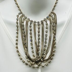 Natasha Couture Necklace Multi Layered Gold Tone Crystals Statement Piece